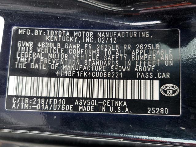 Photo 12 VIN: 4T1BF1FK4CU068221 - TOYOTA CAMRY 