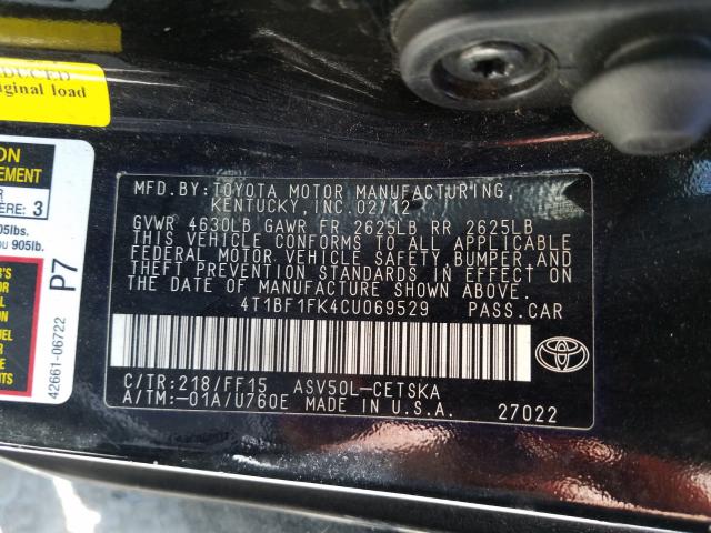 Photo 9 VIN: 4T1BF1FK4CU069529 - TOYOTA CAMRY BASE 