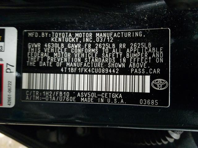 Photo 9 VIN: 4T1BF1FK4CU089442 - TOYOTA CAMRY BASE 