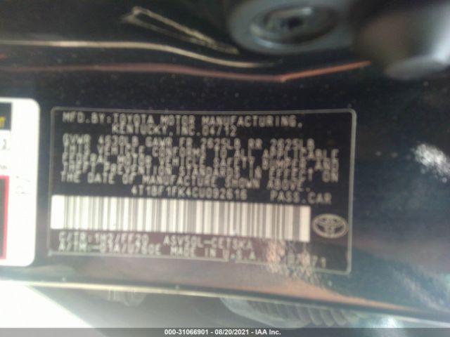 Photo 8 VIN: 4T1BF1FK4CU092616 - TOYOTA CAMRY 