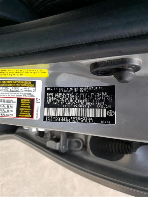 Photo 9 VIN: 4T1BF1FK4CU093197 - TOYOTA CAMRY BASE 