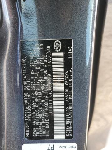 Photo 11 VIN: 4T1BF1FK4CU094916 - TOYOTA CAMRY BASE 