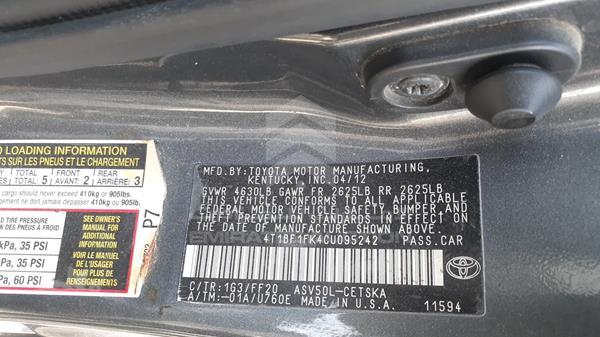 Photo 2 VIN: 4T1BF1FK4CU095242 - TOYOTA CAMRY 