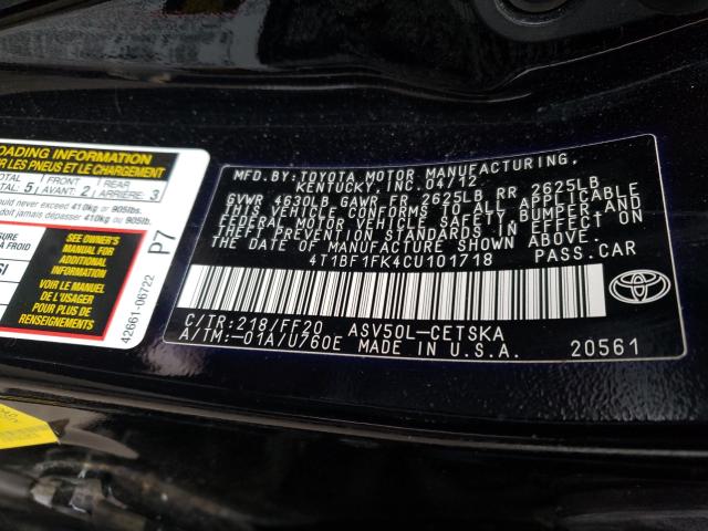 Photo 9 VIN: 4T1BF1FK4CU101718 - TOYOTA CAMRY BASE 