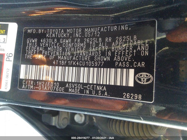 Photo 8 VIN: 4T1BF1FK4CU105977 - TOYOTA CAMRY 