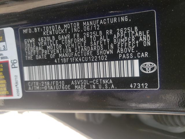 Photo 9 VIN: 4T1BF1FK4CU122102 - TOYOTA CAMRY BASE 