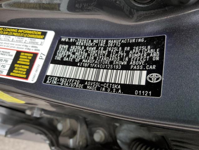 Photo 11 VIN: 4T1BF1FK4CU125193 - TOYOTA CAMRY BASE 