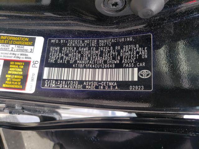 Photo 9 VIN: 4T1BF1FK4CU126649 - TOYOTA CAMRY BASE 