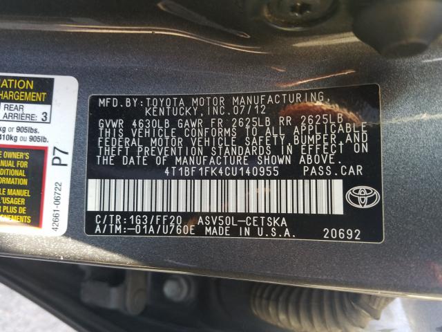 Photo 9 VIN: 4T1BF1FK4CU140955 - TOYOTA CAMRY BASE 