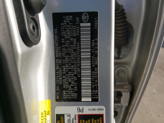 Photo 9 VIN: 4T1BF1FK4CU155844 - TOYOTA CAMRY BASE 