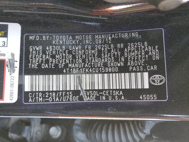 Photo 11 VIN: 4T1BF1FK4CU159800 - TOYOTA CAMRY BASE 