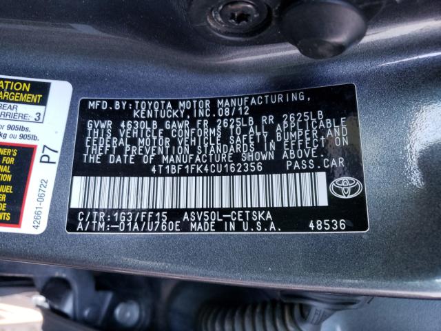 Photo 9 VIN: 4T1BF1FK4CU162356 - TOYOTA CAMRY BASE 