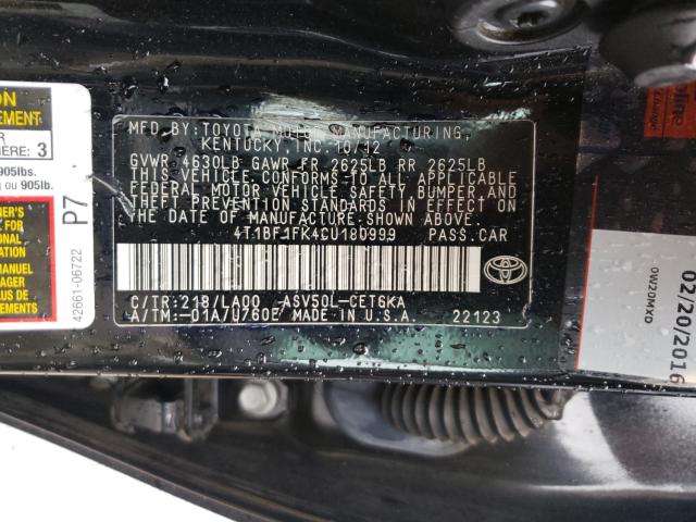 Photo 9 VIN: 4T1BF1FK4CU180999 - TOYOTA CAMRY BASE 