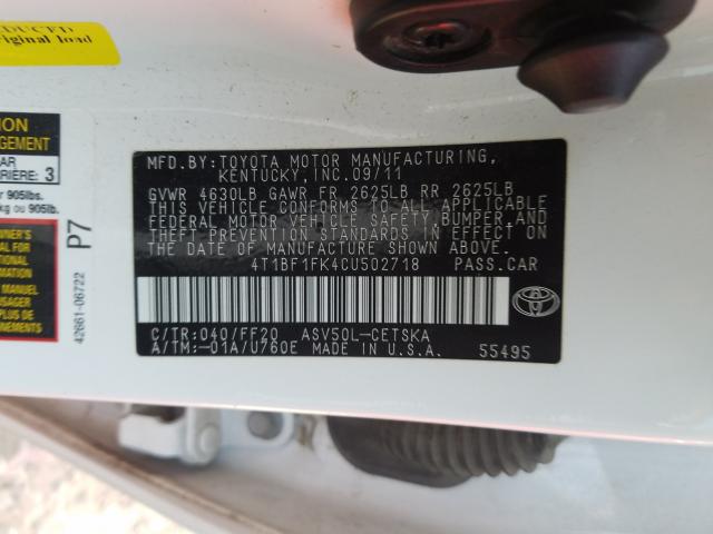 Photo 9 VIN: 4T1BF1FK4CU502718 - TOYOTA CAMRY BASE 