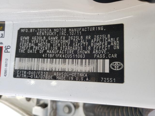 Photo 9 VIN: 4T1BF1FK4CU511063 - TOYOTA CAMRY BASE 