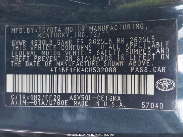 Photo 8 VIN: 4T1BF1FK4CU532088 - TOYOTA CAMRY 