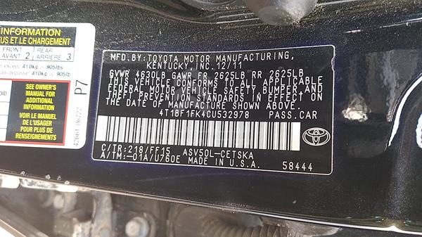 Photo 1 VIN: 4T1BF1FK4CU532978 - TOYOTA CAMRY 