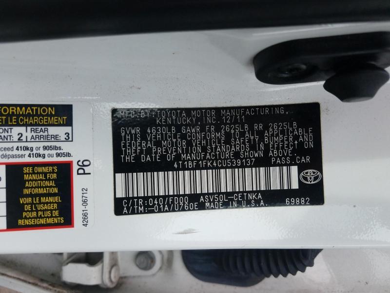 Photo 9 VIN: 4T1BF1FK4CU539137 - TOYOTA CAMRY BASE 