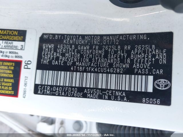 Photo 8 VIN: 4T1BF1FK4CU546282 - TOYOTA CAMRY 