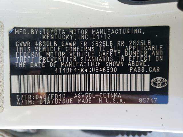 Photo 9 VIN: 4T1BF1FK4CU546590 - TOYOTA CAMRY BASE 