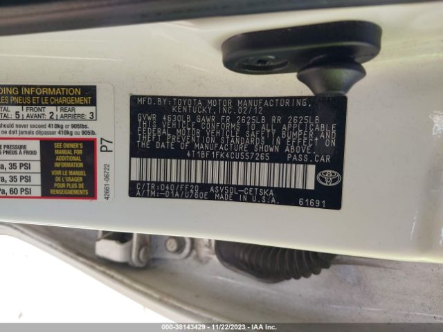 Photo 8 VIN: 4T1BF1FK4CU557265 - TOYOTA CAMRY 