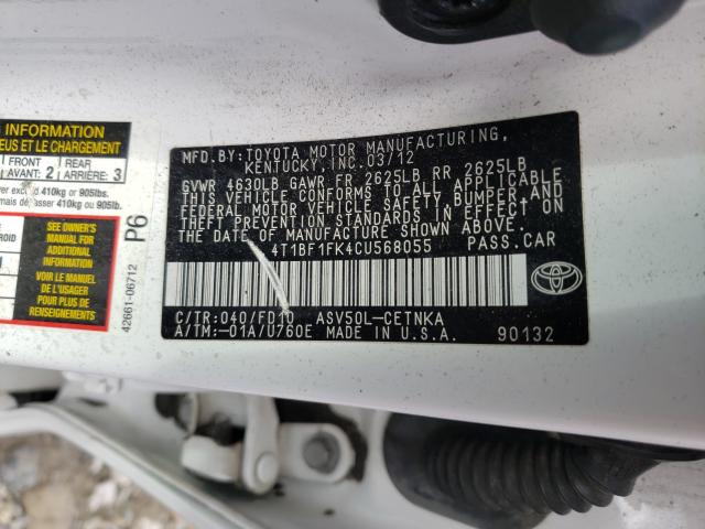 Photo 9 VIN: 4T1BF1FK4CU568055 - TOYOTA CAMRY BASE 