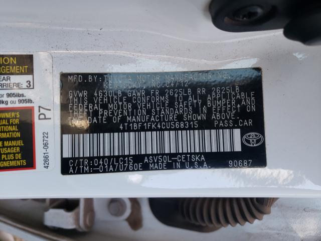 Photo 9 VIN: 4T1BF1FK4CU568315 - TOYOTA CAMRY BASE 