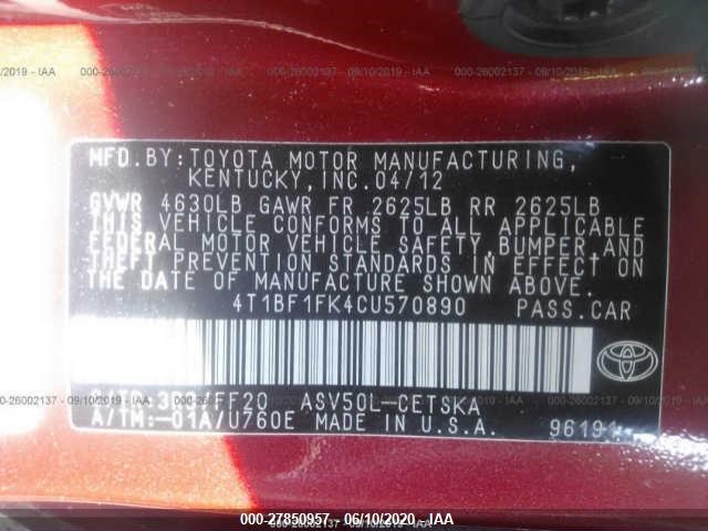 Photo 8 VIN: 4T1BF1FK4CU570890 - TOYOTA CAMRY 