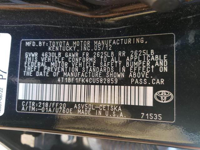 Photo 9 VIN: 4T1BF1FK4CU582859 - TOYOTA CAMRY BASE 