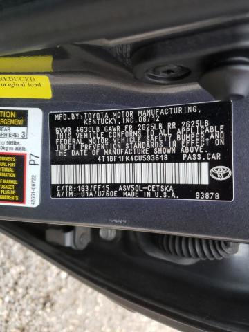 Photo 9 VIN: 4T1BF1FK4CU593618 - TOYOTA CAMRY 