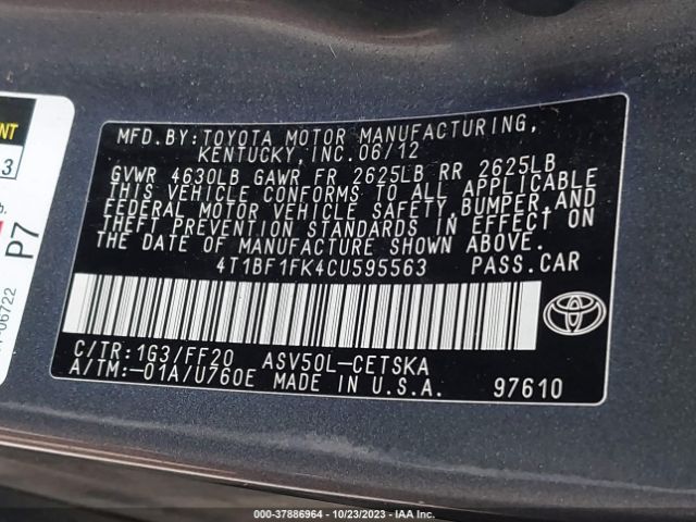 Photo 8 VIN: 4T1BF1FK4CU595563 - TOYOTA CAMRY 