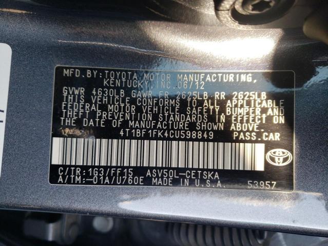 Photo 9 VIN: 4T1BF1FK4CU598849 - TOYOTA CAMRY BASE 