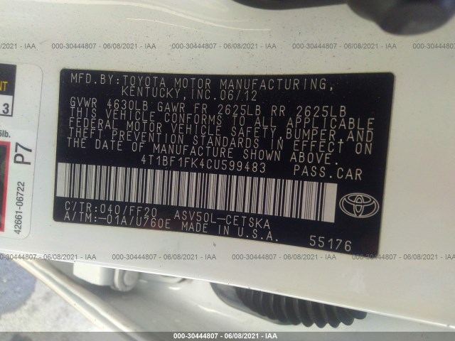 Photo 8 VIN: 4T1BF1FK4CU599483 - TOYOTA CAMRY 