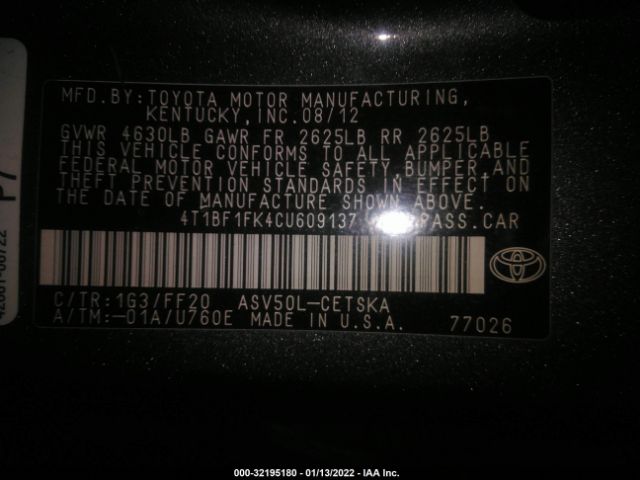 Photo 8 VIN: 4T1BF1FK4CU609137 - TOYOTA CAMRY 