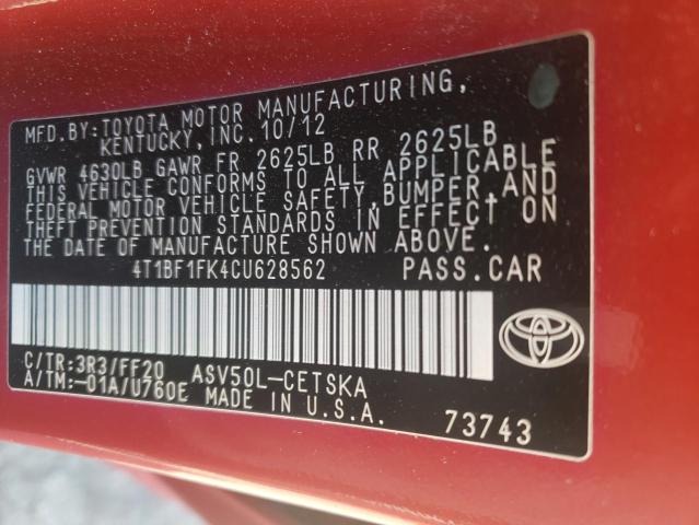 Photo 11 VIN: 4T1BF1FK4CU628562 - TOYOTA CAMRY 