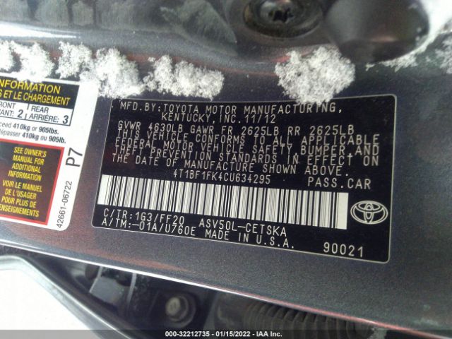 Photo 8 VIN: 4T1BF1FK4CU634295 - TOYOTA CAMRY 