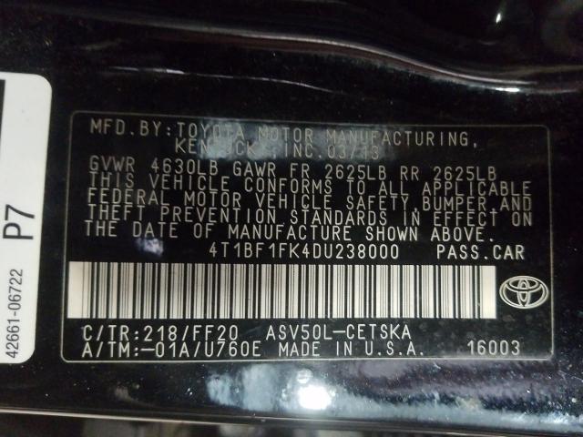 Photo 9 VIN: 4T1BF1FK4DU238000 - TOYOTA CAMRY L 