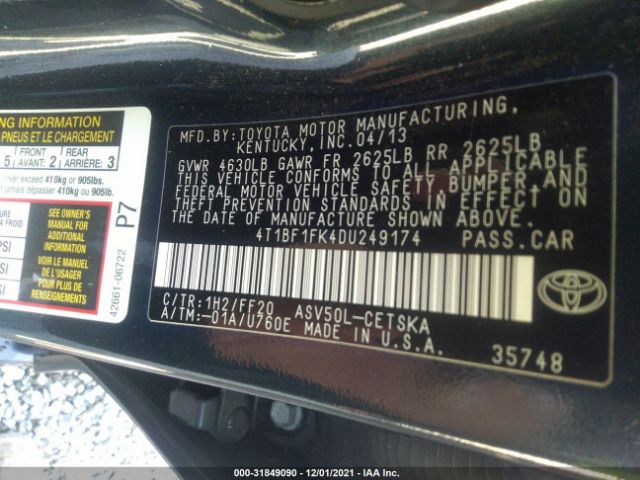 Photo 8 VIN: 4T1BF1FK4DU249174 - TOYOTA CAMRY 