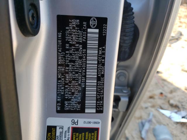 Photo 9 VIN: 4T1BF1FK4DU264516 - TOYOTA CAMRY L 