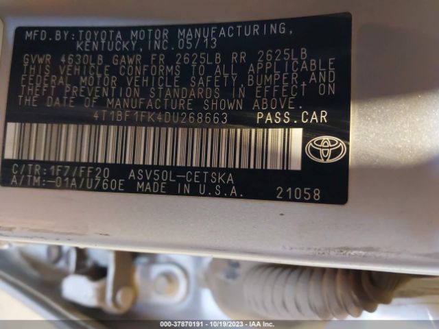 Photo 8 VIN: 4T1BF1FK4DU268663 - TOYOTA CAMRY 