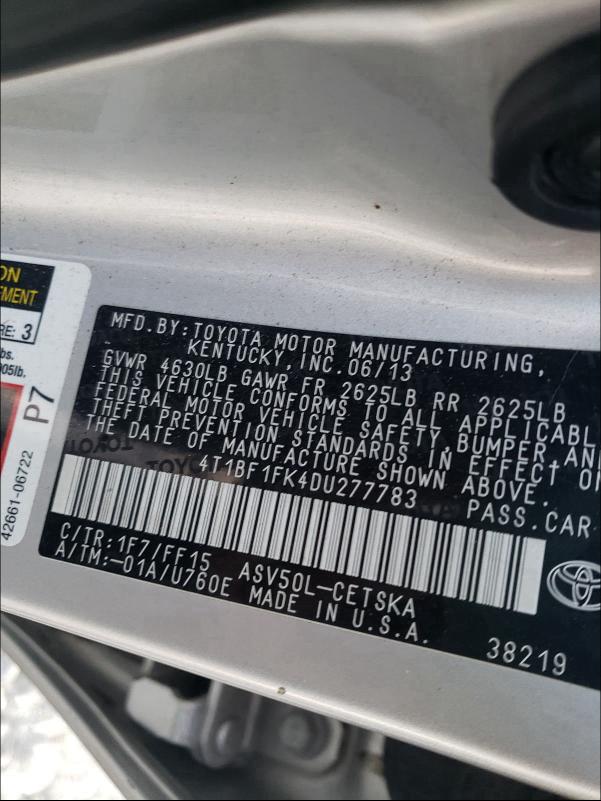 Photo 9 VIN: 4T1BF1FK4DU277783 - TOYOTA CAMRY L 