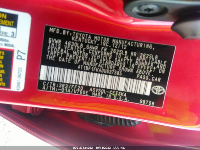 Photo 8 VIN: 4T1BF1FK4DU637585 - TOYOTA CAMRY 