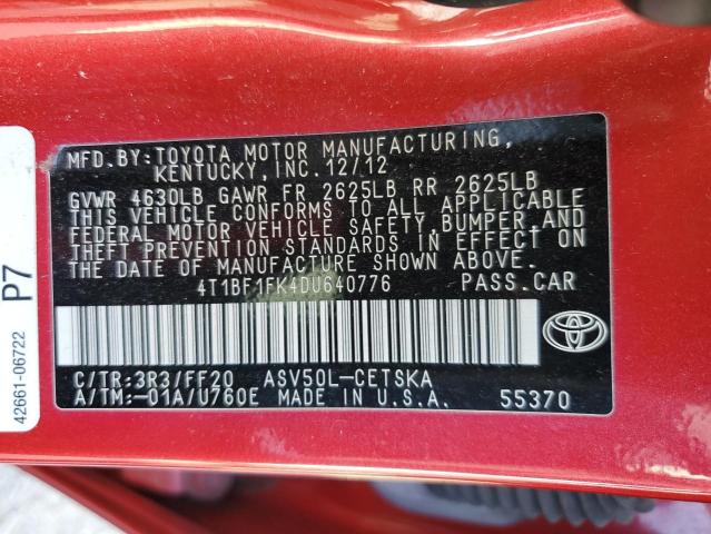 Photo 11 VIN: 4T1BF1FK4DU640776 - TOYOTA CAMRY L 