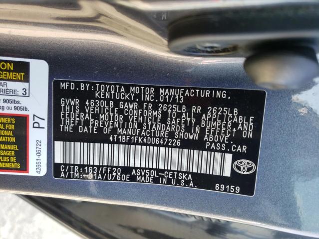 Photo 9 VIN: 4T1BF1FK4DU647226 - TOYOTA CAMRY L 