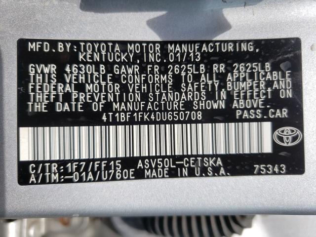 Photo 9 VIN: 4T1BF1FK4DU650708 - TOYOTA CAMRY L 