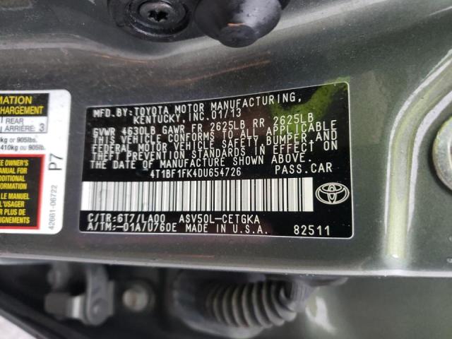 Photo 9 VIN: 4T1BF1FK4DU654726 - TOYOTA CAMRY L 