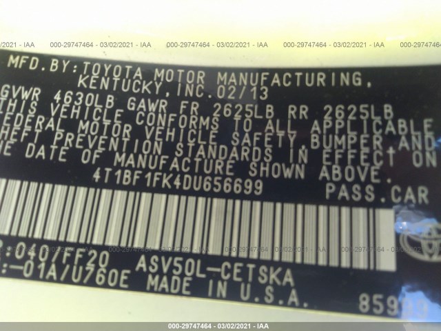 Photo 8 VIN: 4T1BF1FK4DU656699 - TOYOTA CAMRY 