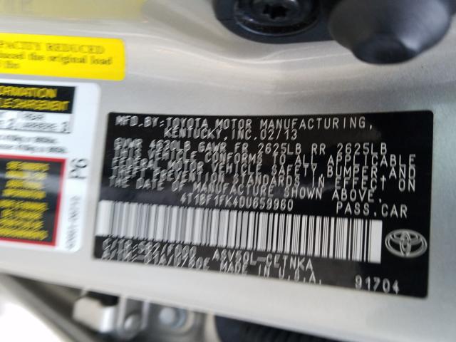 Photo 9 VIN: 4T1BF1FK4DU659960 - TOYOTA CAMRY L 