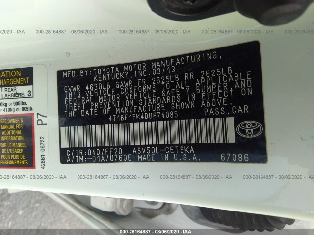 Photo 8 VIN: 4T1BF1FK4DU674085 - TOYOTA CAMRY 