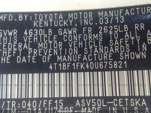 Photo 8 VIN: 4T1BF1FK4DU675821 - TOYOTA CAMRY 